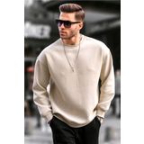 Madmext 6048 Bej Bisiklet Yaka Oversize Şardonlu Basic Erkek Sweatshirt