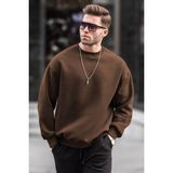 Madmext 6048 Kahverengi Şardonlu Oversize Erkek Sweatshirt