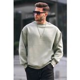 Madmext 6048 Mint Yeşili Bisiklet Yaka Oversize Şardonlu Basic Erkek Sweatshirt