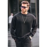 Madmext 6048 Siyah Bisiklet Yaka Oversize Şardonlu Basic Erkek Sweatshirt
