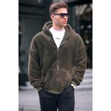 Madmext 6049 Haki Peluş Kapüşonlu Erkek Swetshirt