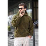 Madmext 6050 Haki Peluş Kapüşonlu Erkek Sweatshirt