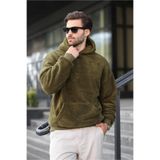 Madmext 6050 Haki Peluş Kapüşonlu Erkek Sweatshirt