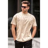 Madmext 6061 Bej Harf Desenli Bisiklet Yaka Erkek T-shirt