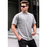 Madmext 6061 Harf Desenli Bisiklet Yaka Boyalı Gri Erkek T-shirt