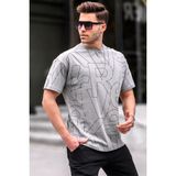 Madmext 6061 Harf Desenli Bisiklet Yaka Boyalı Gri Erkek T-shirt