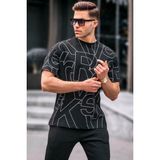 Madmext 6061 Siyah Harf Desenli Bisiklet Yaka Erkek T-shirt