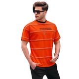 Madmext 6063 Bej Bisiklet Yaka Çizgili Erkek T-shirt