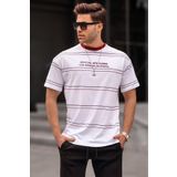 Madmext 6063 Beyaz Bisiklet Yaka Çizgili Erkek T-shirt