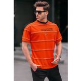 Madmext 6063 Bisiklet Yaka Turuncu Çizgili Rahat Kalıp Erkek T-shirt