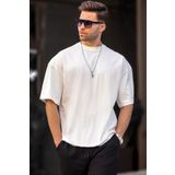 Madmext 6066 Ekru Oversize Fit Basic Erkek T-shirt