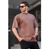Madmext 6066 Kahverengi Oversize Fit Basic Erkek T-shirt