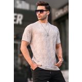 Madmext 6070 Bej Desenli Bisiklet Yaka Erkek T-shirt