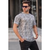 Madmext 6070 Gri Desenli Bisiklet Yaka Erkek T-shirt