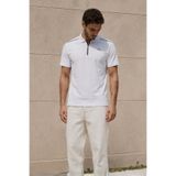 Madmext 6076 Basic Fermuarlı Polo Beyaz Erkek T-shirt
