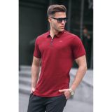 Madmext 6076 Bordo Basic Fermuarlı Polo Erkek T-shirt
