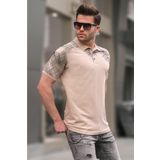 Madmext 6082 Bej Desenli Polo Yaka Erkek T-shirt