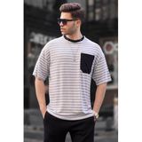 Madmext 6084 Gri Çizgili Basic Erkek T-shirt