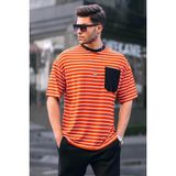 Madmext 6084 Turuncu Çizgili Basic Erkek T-shirt