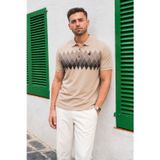 Madmext 6106 Bej Desenli Polo Yaka Erkek T-shirt