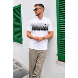 Madmext 6106 Beyaz Desenli Polo Yaka Erkek T-shirt