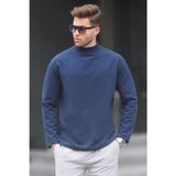 Madmext 6114 İndigo Balıkçı Yaka Oversize Erkek Kazak