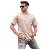 Madmext 6115 Bisiklet Yaka Regular Fit Bej Desenli Erkek T-shirt