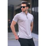 Madmext 6120 Gri Fermuar Yaka Erkek T-shirt