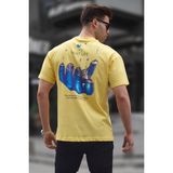 Madmext 6121 Sarı Sırt Baskılı Regular fit Erkek T-shirt