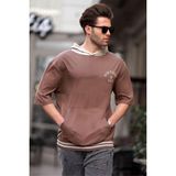 Madmext 6182 Kahverengi Kapüşonlu Erkek T-shirt