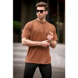 Madmext 6191 Kahverengi Oversize Bisiklet Yaka Erkek T-shirt