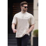 Madmext 6192 Bej Oversize Baskılı Erkek T-shirt