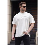 Madmext 6192 Ekru Oversize Baskılı Erkek T-shirt