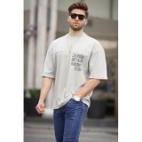 Madmext 6193 Boyalı Gri Oversize Baskılı Erkek T-shirt