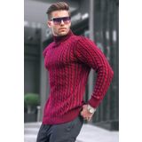 Madmext 6317 Bordo Balıkçı Yaka Örgü Detaylı Erkek Kazak