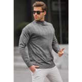 Madmext 6344 Antrasit Slim Fit Yarım Balıkçı Yaka Çizgili Tüylenmeyen Erkek Triko Kazak
