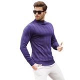 Madmext 6344 Lacivert Slim Fit Yarım Balıkçı Yaka Çizgili Tüylenmeyen Erkek Triko Kazak