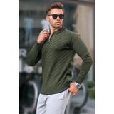 Madmext 6824 Haki Fermuarlı Erkek Triko Kazak