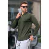 Madmext 6824 Haki Fermuarlı Erkek Triko Kazak