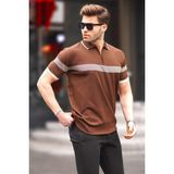 Madmext 6879 Fermuar Detaylı Polo Yaka Kahverengi Erkek T-shirt