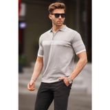 Madmext 6879 Gri Fermuar Detaylı Polo Yaka Erkek T-shirt