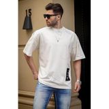 Madmext 7004 Ekru Desenli Oversize Erkek T-shirt