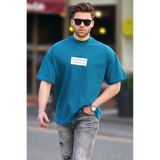 Madmext 7005 Petrol Mavisi Yalancı Dik Yaka Oversize Erkek T-shirt
