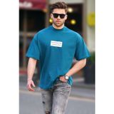 Madmext 7005 Petrol Mavisi Yalancı Dik Yaka Oversize Erkek T-shirt