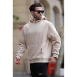 Madmext 7093 Fermuar Yakalı Kanguru Cep Detaylı Bej Erkek Sweatshirt