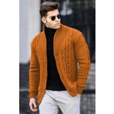Madmext 9053 Hardal Örgülü Erkek Hırka