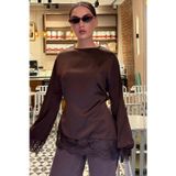 Madmext Acı Kahve Asimetrik Dantelli Uzun Kollu Saten Bluz MG2799