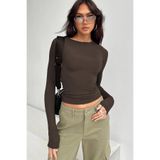 Madmext Acı Kahve Bisiklet Yaka Basic Uzun Kollu Bluz MG1701