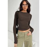 Madmext Acı Kahve Bisiklet Yaka Basic Uzun Kollu Bluz MG1701
