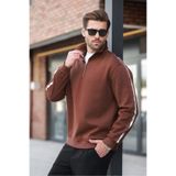 Madmext Acı Kahve Fermuarlı Yarım Balıkçı Yaka Erkek Sweatshirt E7164 - Acı Kahverengi - XL